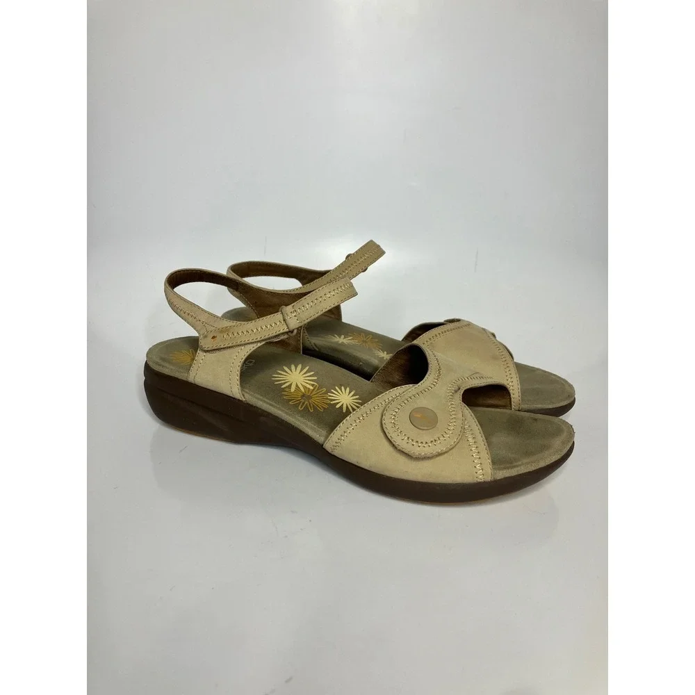 Dansko Sophie Sandals Womens 42 Tan Good Leather‎ Adjustable Straps Floral Wedge